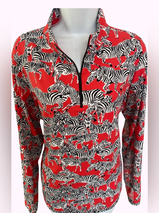 IBKUL Tops - IBKUL Red Zebra Print Long Sleeve Polo